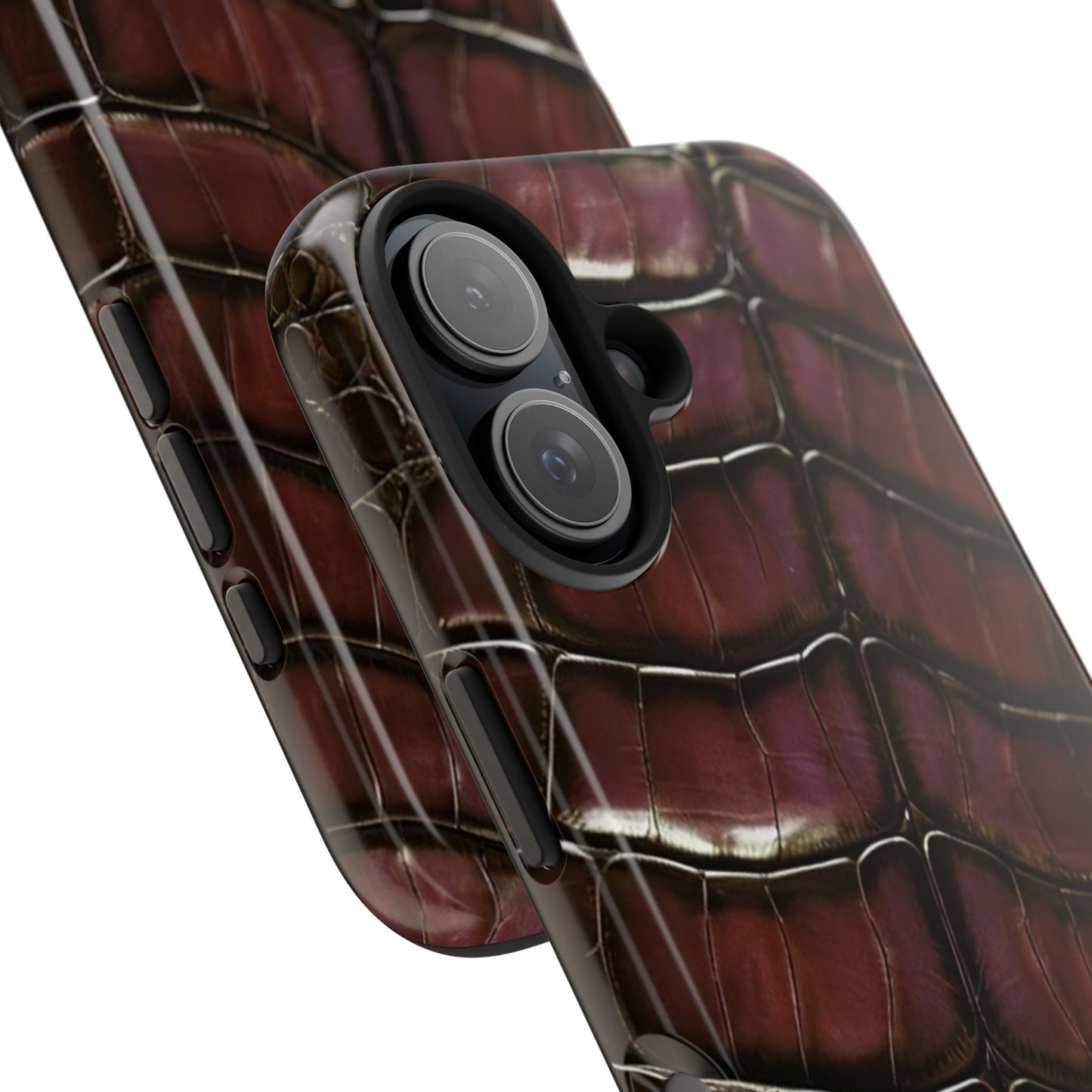 Croc-Embossed Tough Phone Case — Burgundy Faux Alligator with ADRALIA Accent