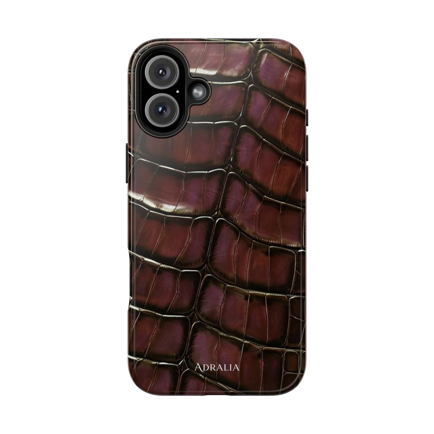 Croc-Embossed Tough Phone Case — Burgundy Faux Alligator with ADRALIA Accent