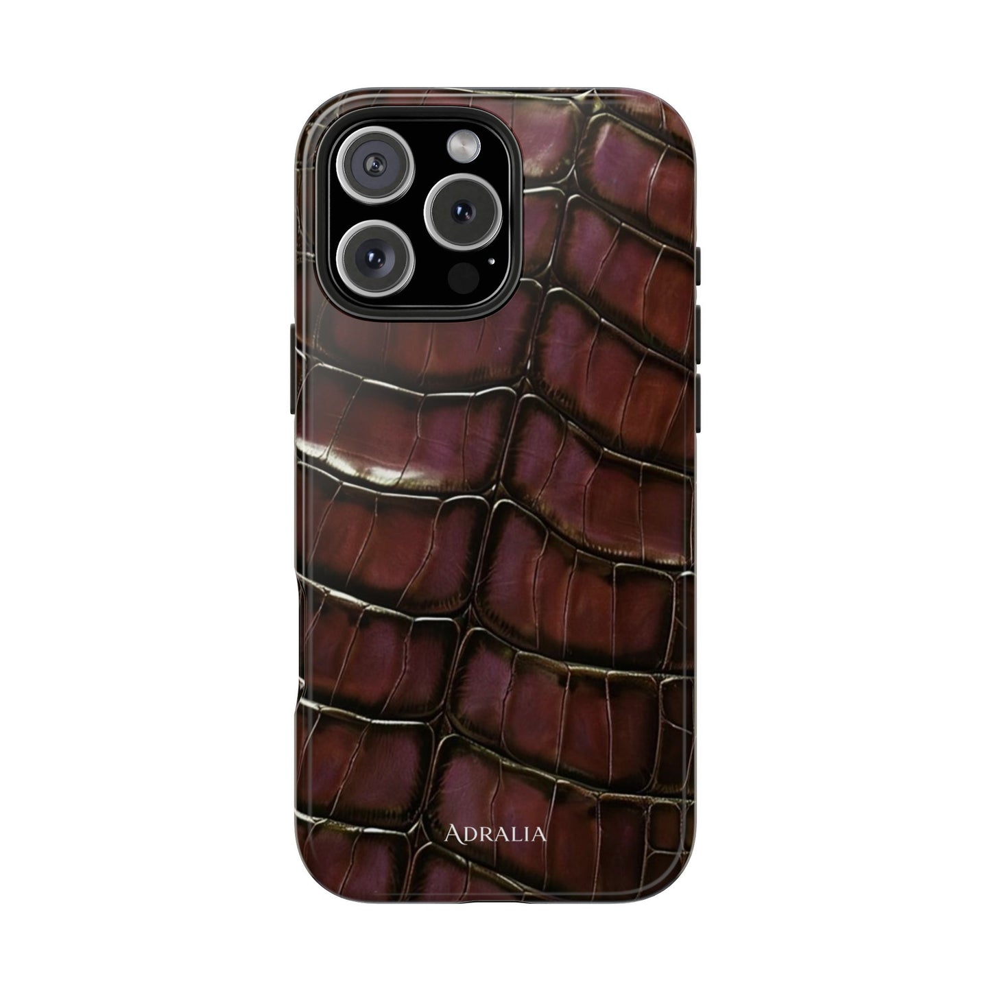 Croc-Embossed Tough Phone Case — Burgundy Faux Alligator with ADRALIA Accent