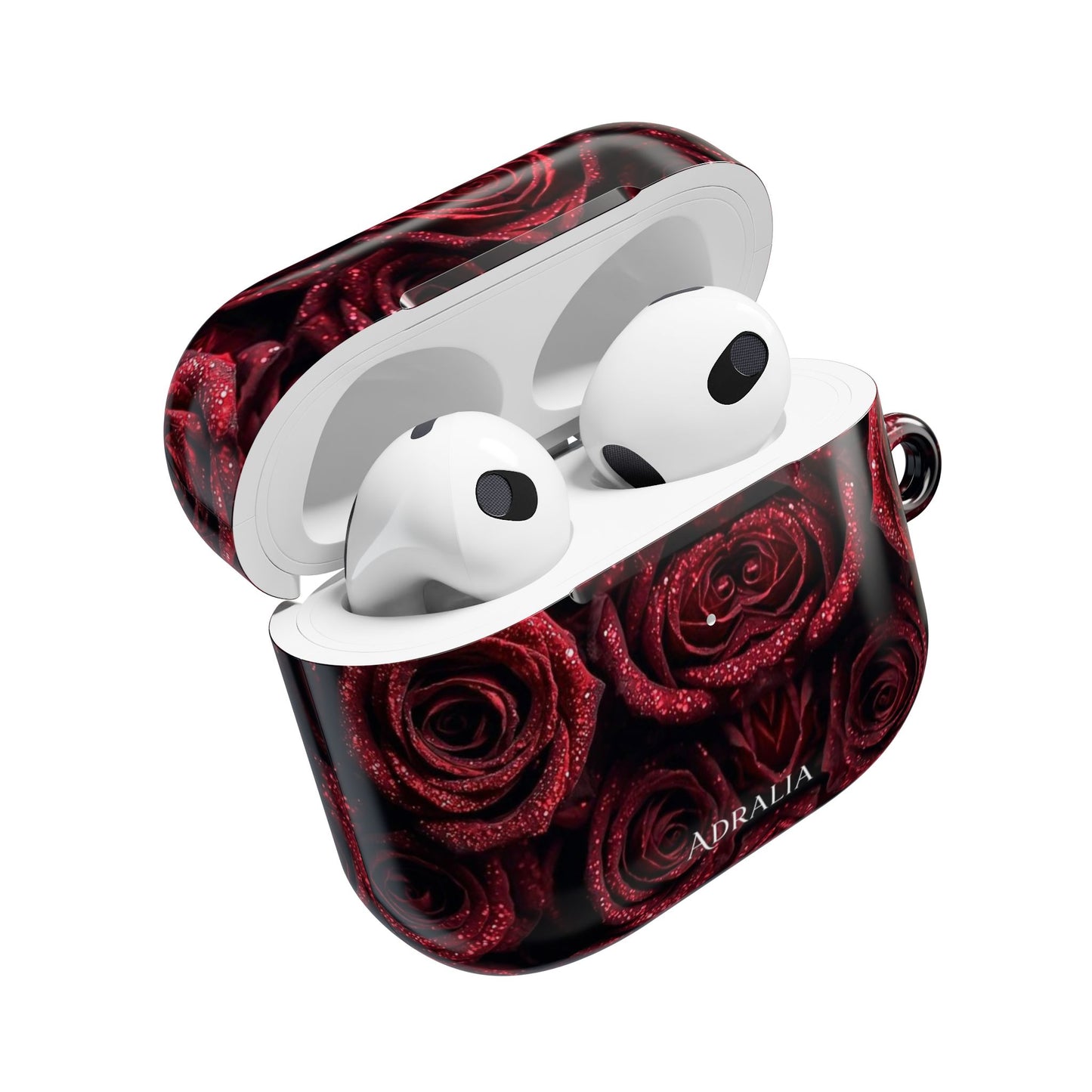 Rose Pattern AirPod Case — Red Floral Protective Cover with 'Adralia' Accent