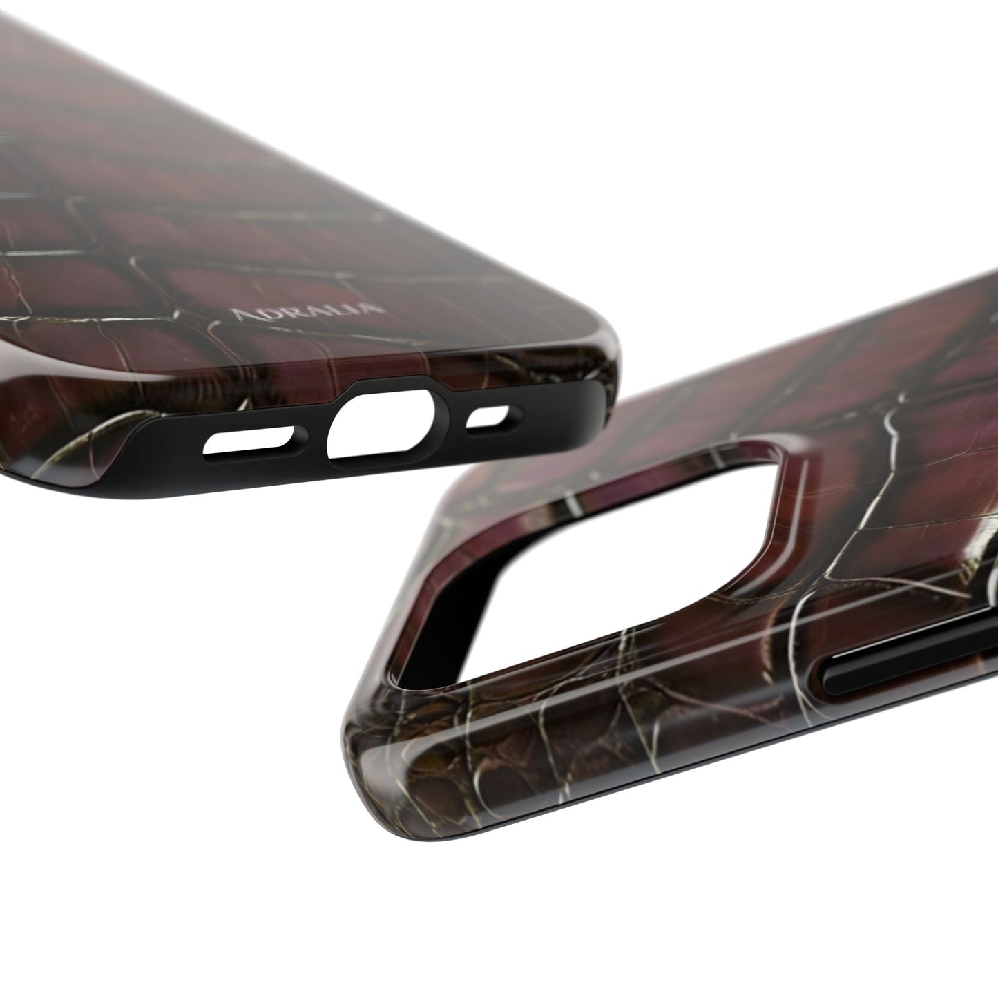 Croc-Embossed Tough Phone Case — Burgundy Faux Alligator with ADRALIA Accent