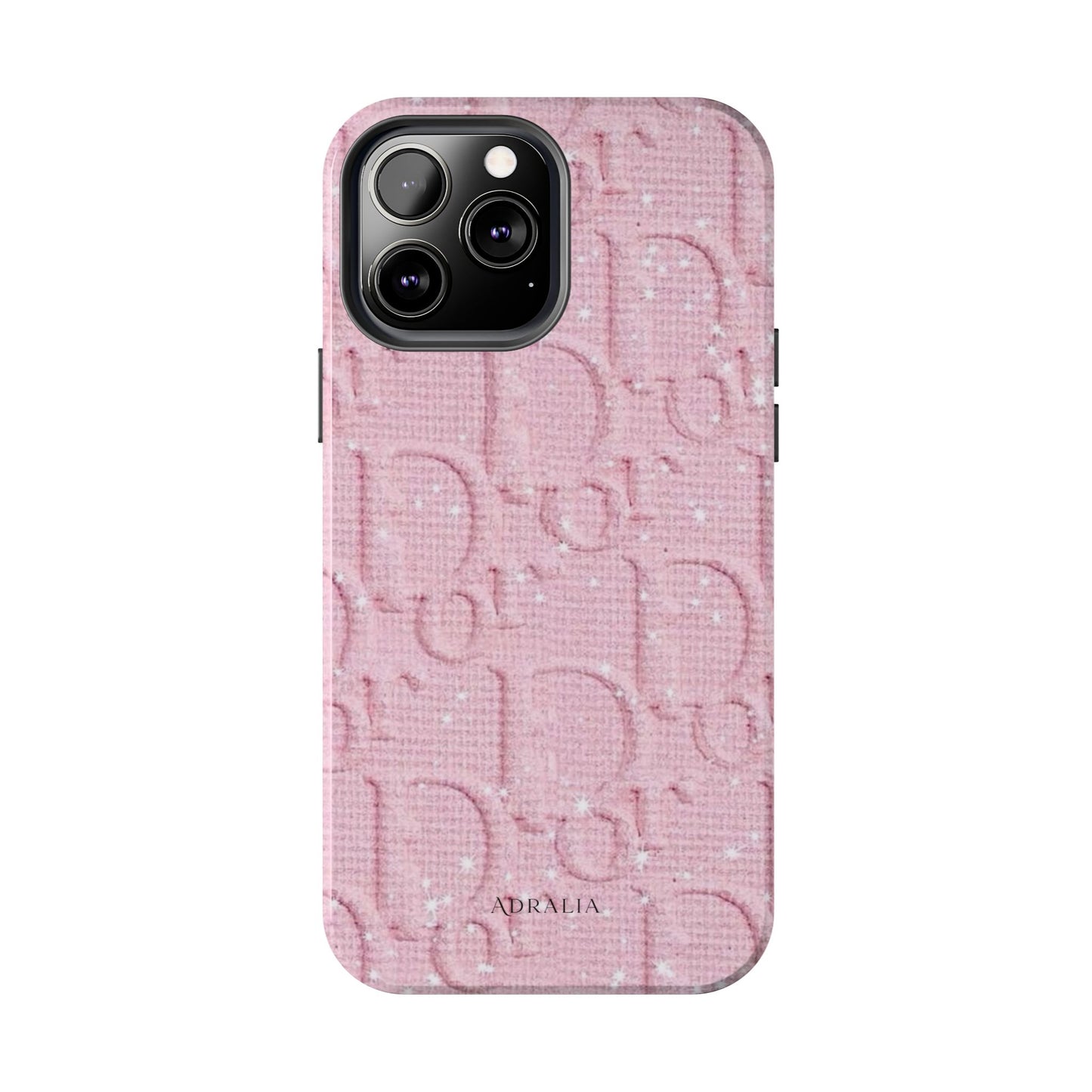 Pink Embossed Tough Phone Case – 'Adralia' Glitter Monogram Protective Cover