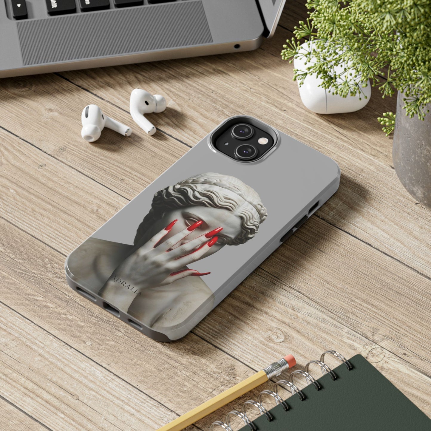 Statue with Red Nails Phone Case — Moody Classical Art Protective Case