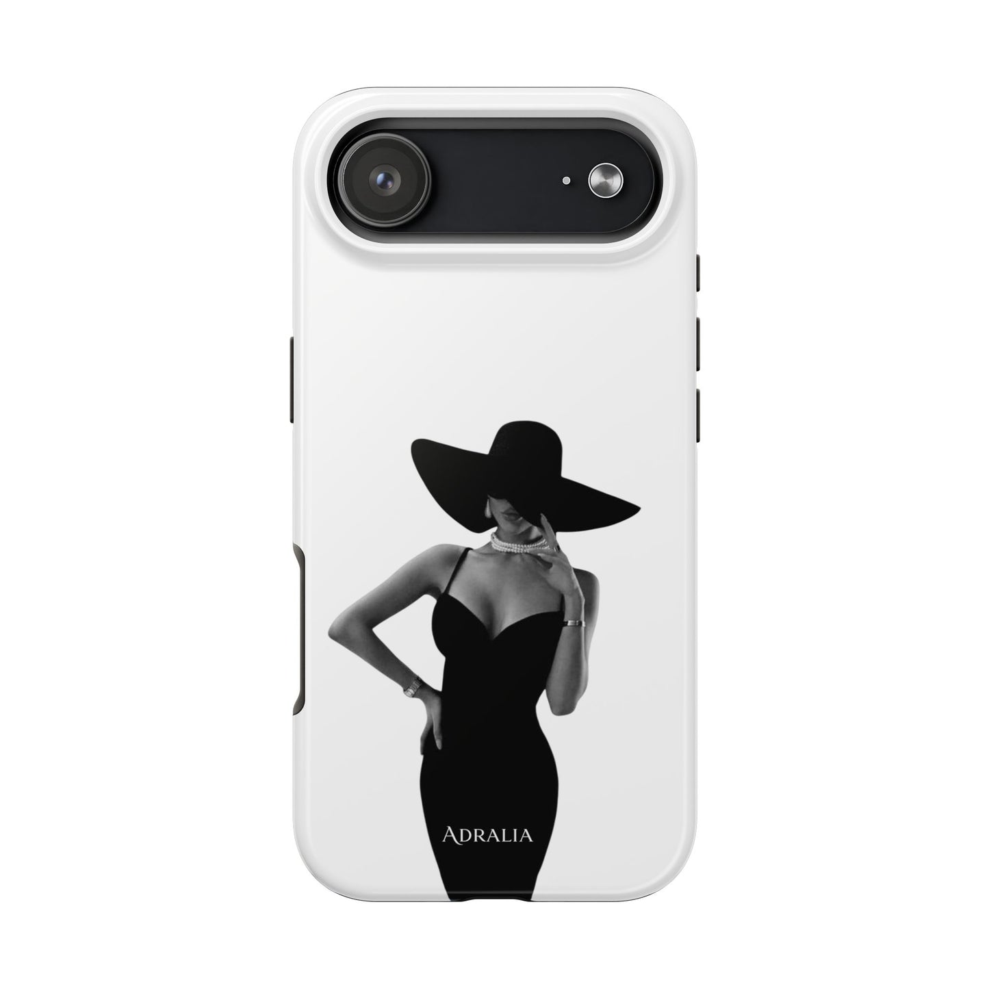 Tough Phone Case — Elegant Woman in Wide-Brim Hat Black & White Design