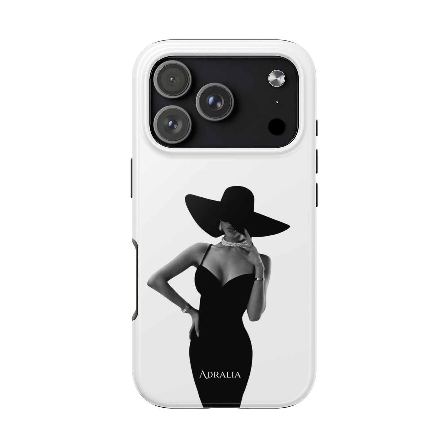 Tough Phone Case — Elegant Woman in Wide-Brim Hat Black & White Design