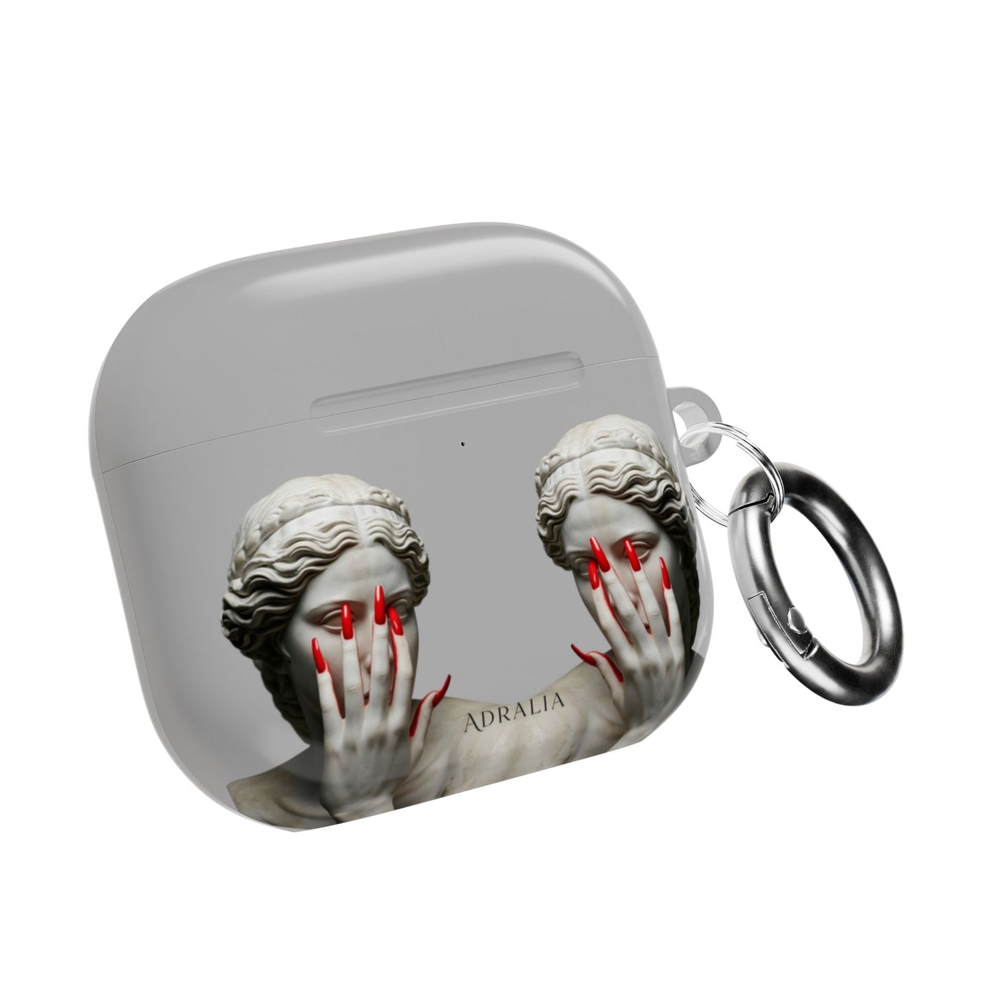 Statue Hands AirPod Case — Moody Grey Sculpture Design with Red Nails