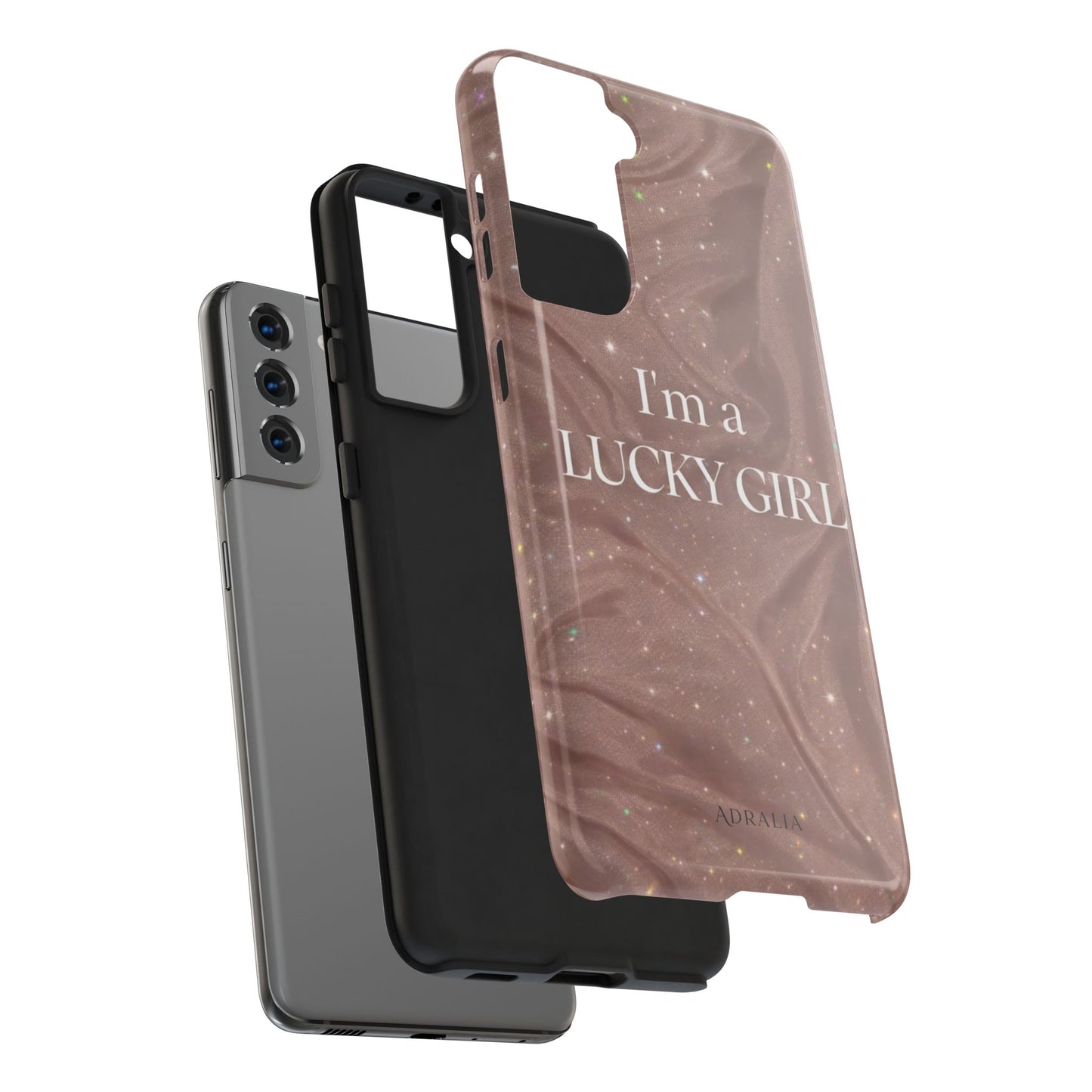 I'm a Lucky Girl Tough Phone Case – Sparkling Rose Marble Protective Cover