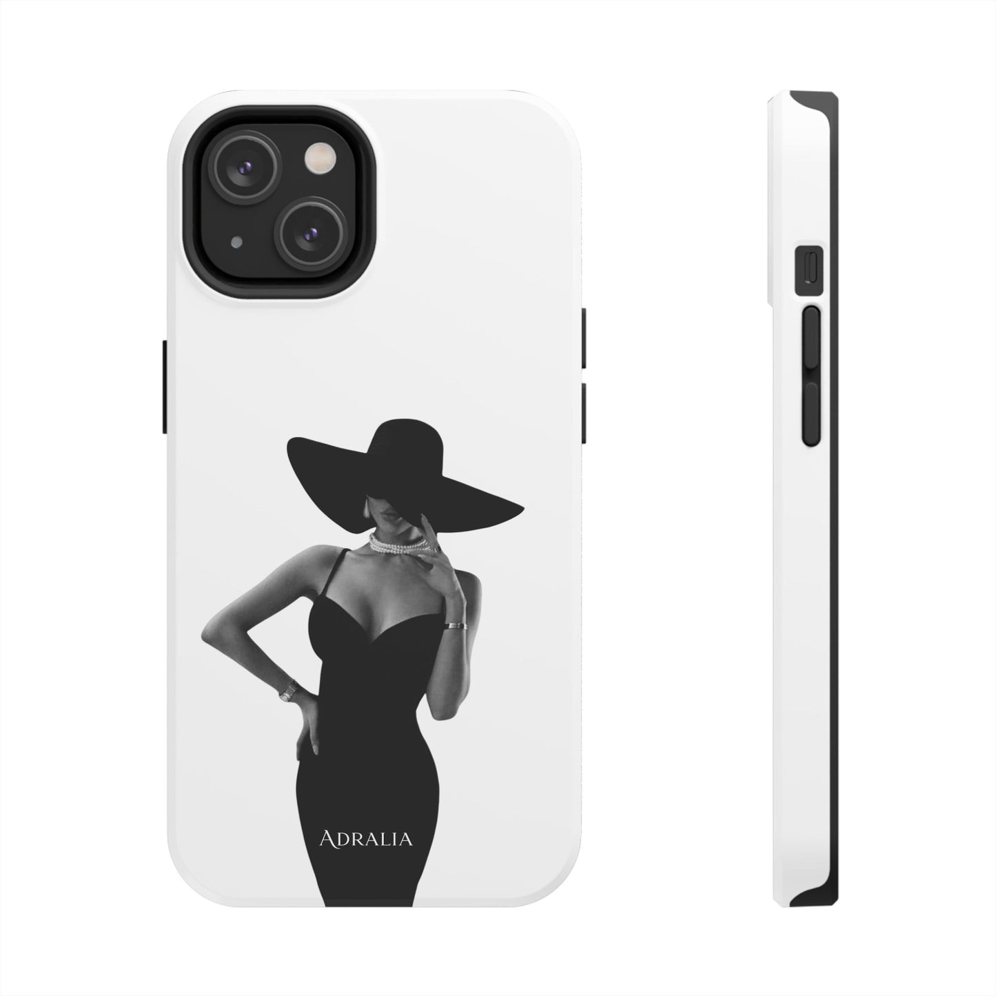 Tough Phone Case — Elegant Woman in Wide-Brim Hat Black & White Design