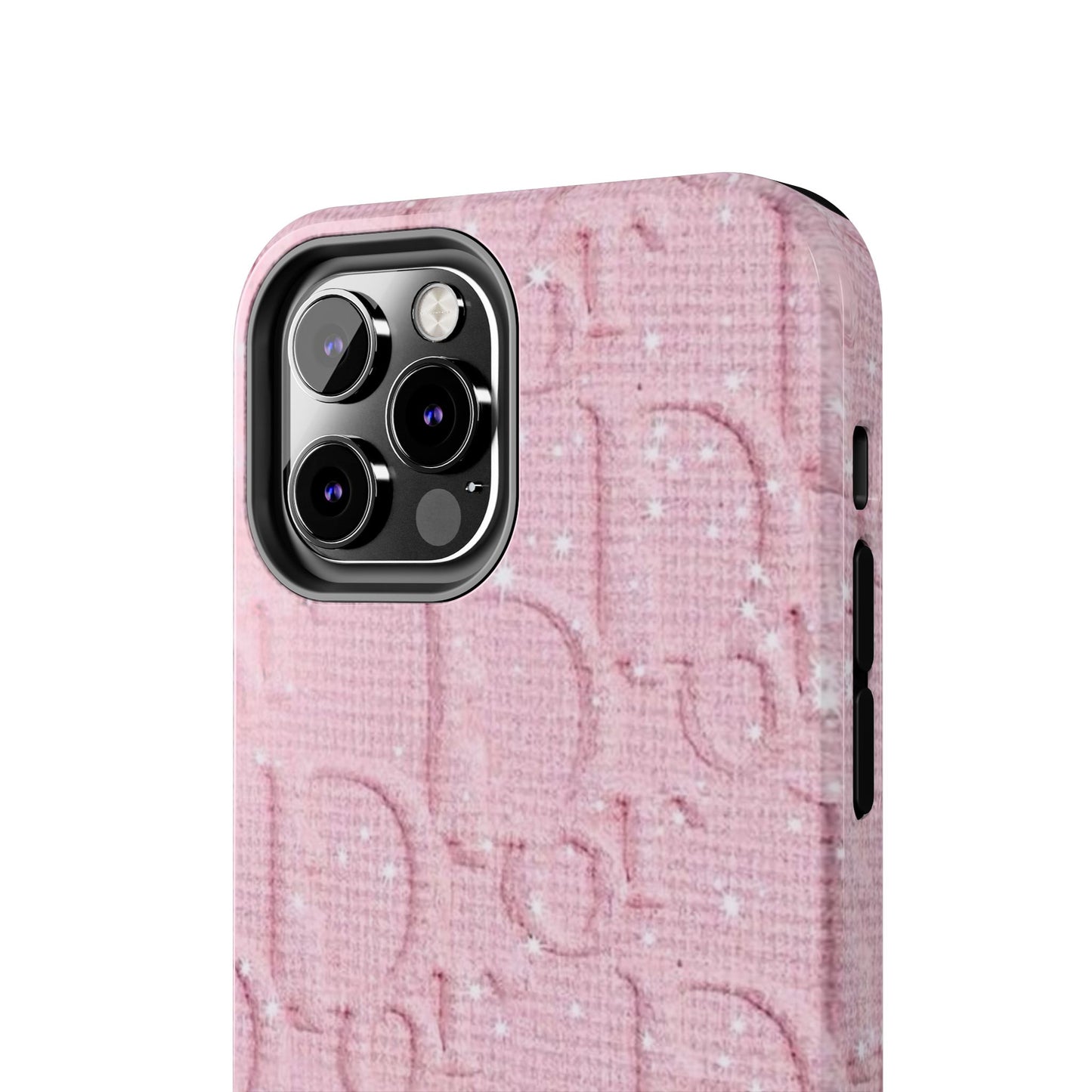 Pink Embossed Tough Phone Case – 'Adralia' Glitter Monogram Protective Cover
