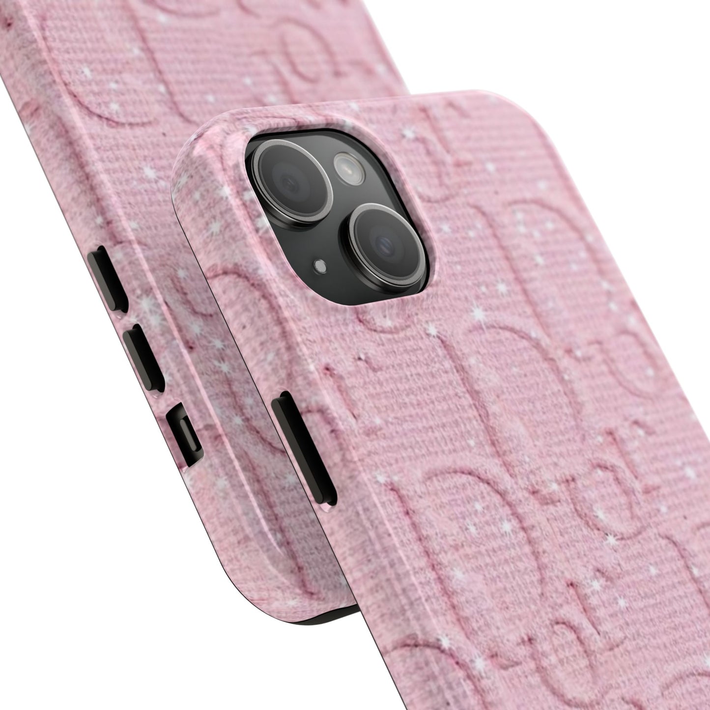 Pink Embossed Tough Phone Case – 'Adralia' Glitter Monogram Protective Cover