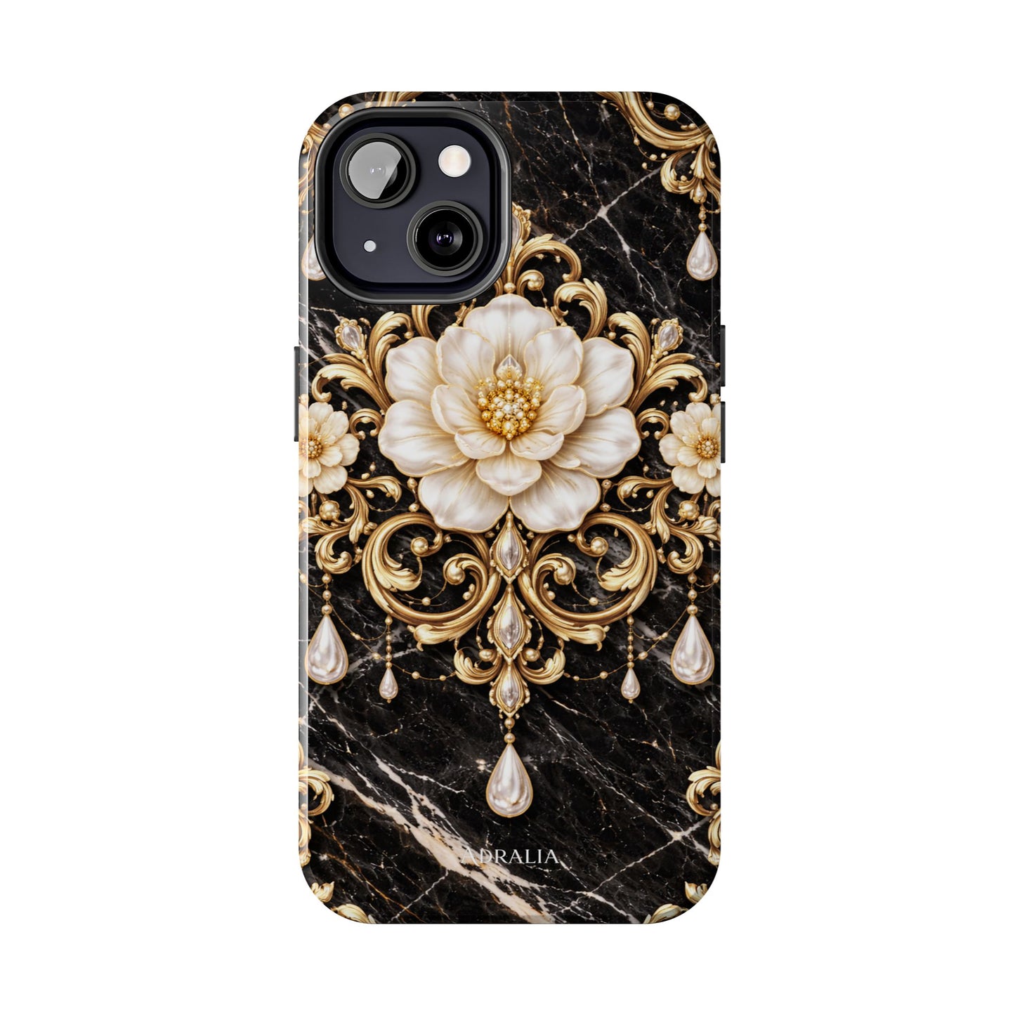 Phone Case — Black Marble Floral Baroque Tough Protective Cover