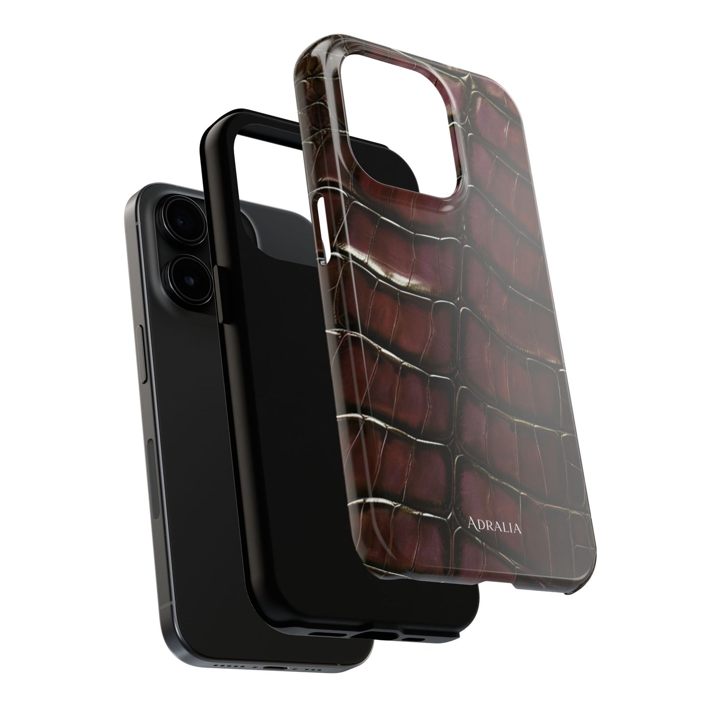 Croc-Embossed Tough Phone Case — Burgundy Faux Alligator with ADRALIA Accent