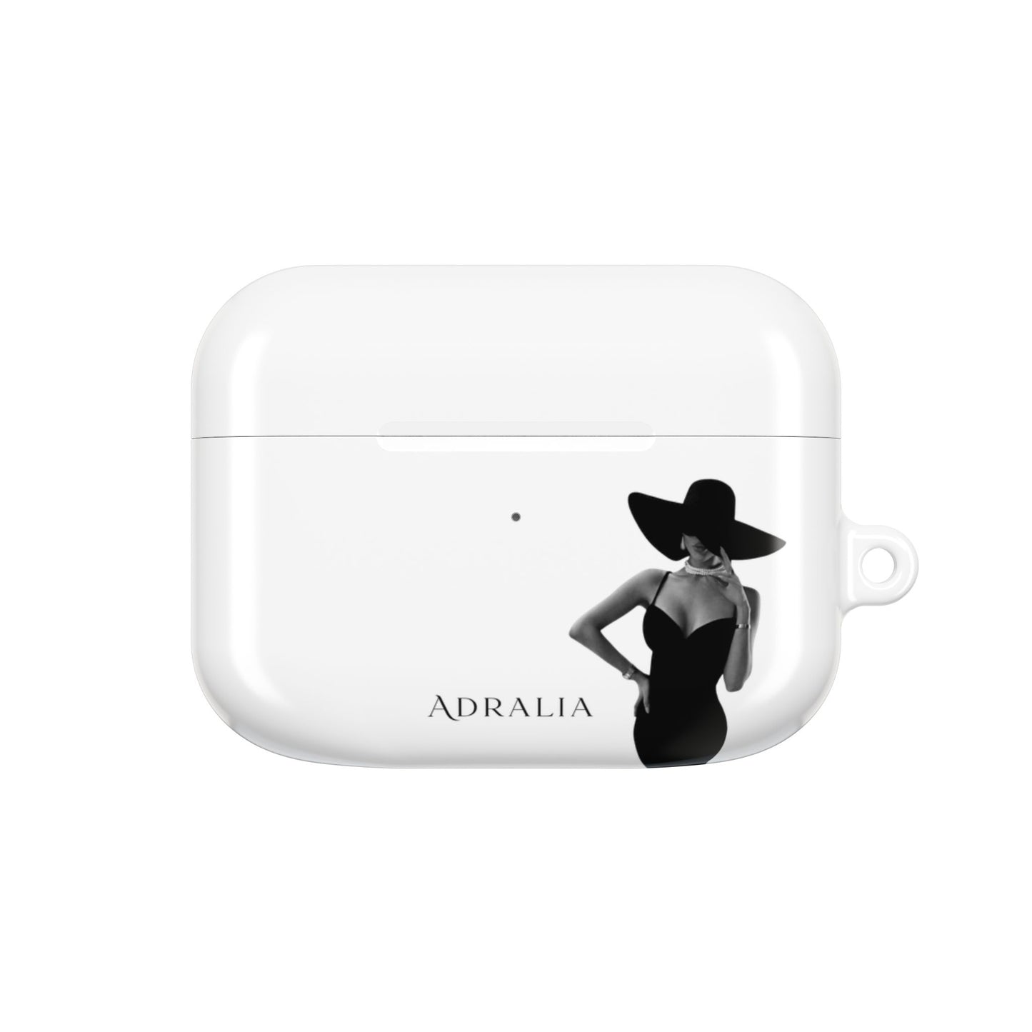 AirPods Case — Elegant Black Hat Silhouette with 'ADRALIA' Text