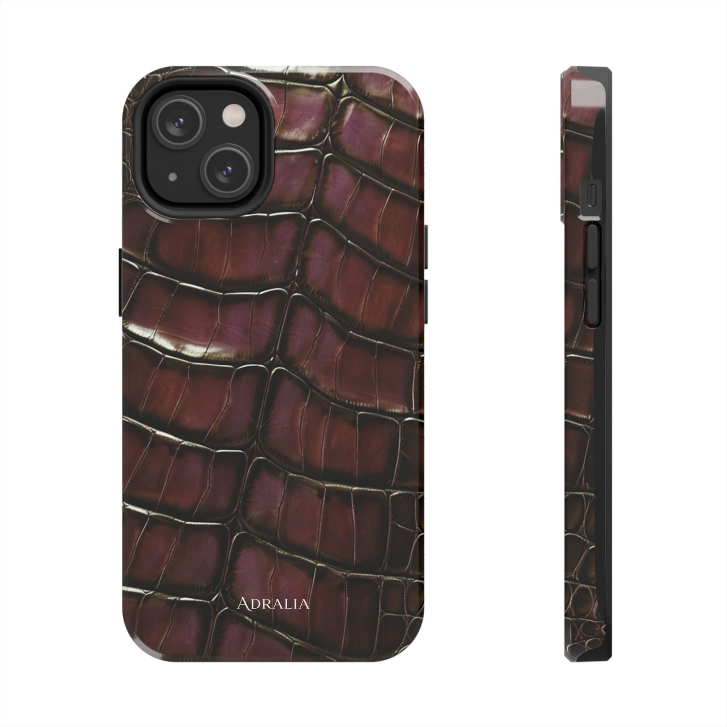 Croc-Embossed Tough Phone Case — Burgundy Faux Alligator with ADRALIA Accent