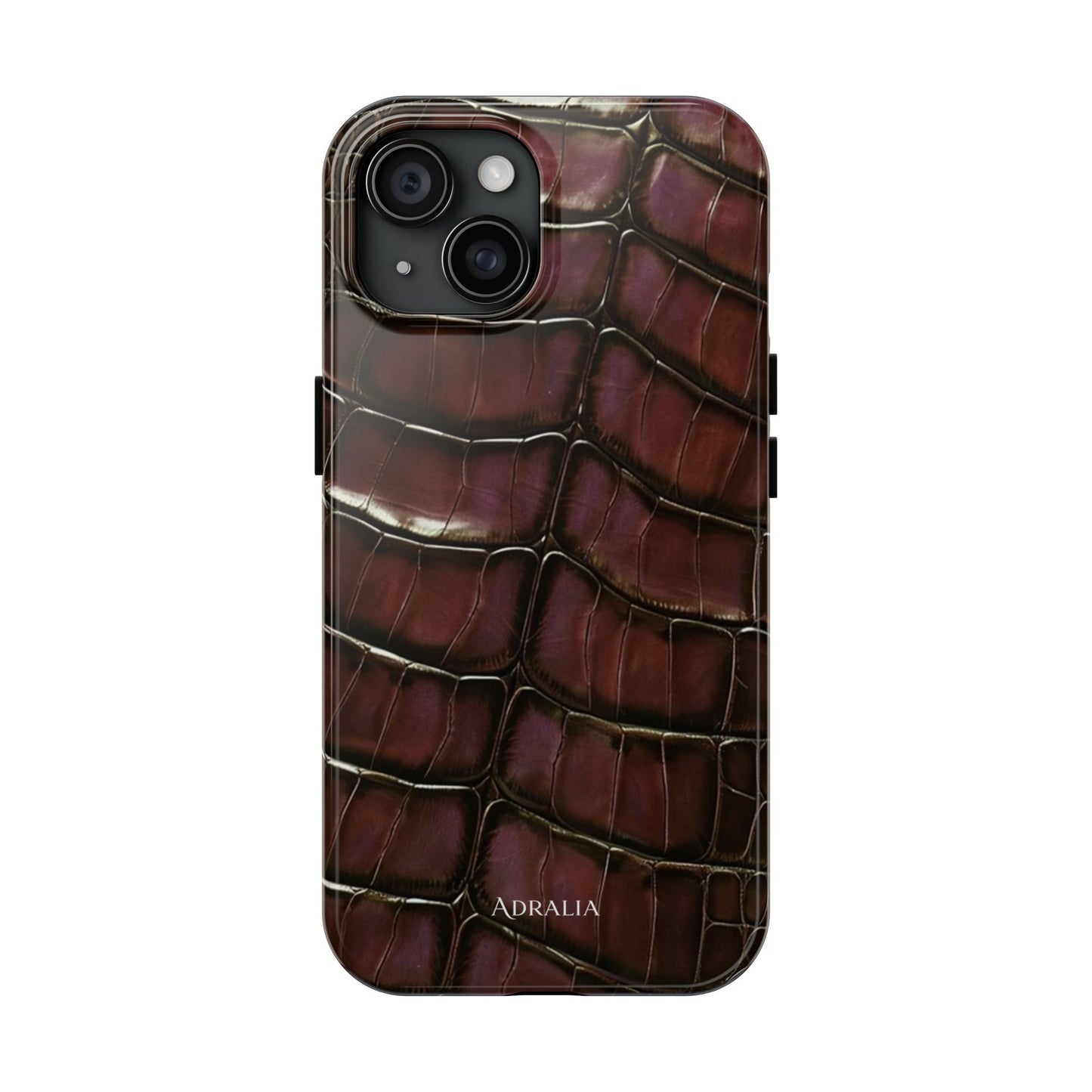 Croc-Embossed Tough Phone Case — Burgundy Faux Alligator with ADRALIA Accent