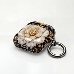 Floral Baroque AirPod Case — Black Marble Gold Flower Protective Cover