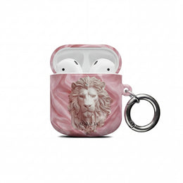 Pink Marble Lion AirPod Case — Elegant Protective Cover