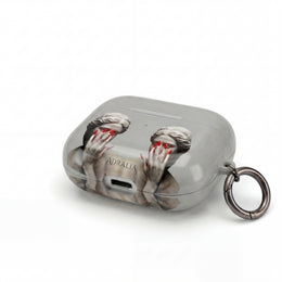 Statue Hands AirPod Case — Moody Grey Sculpture Design with Red Nails
