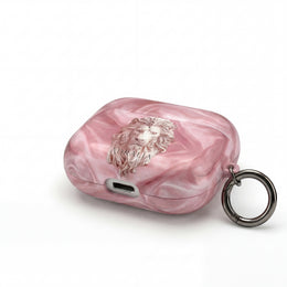Pink Marble Lion AirPod Case — Elegant Protective Cover