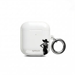 AirPods Case — Elegant Black Hat Silhouette with 'ADRALIA' Text