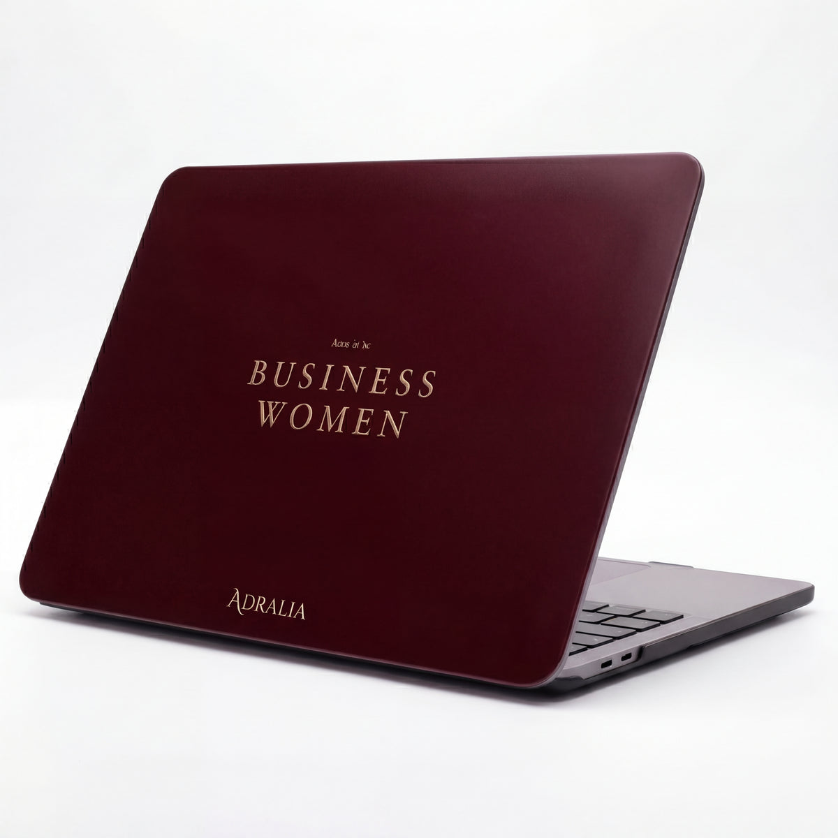 Business Women MacBook Case — Elegant Burgundy Laptop Sleeve with 'Business Women' Text