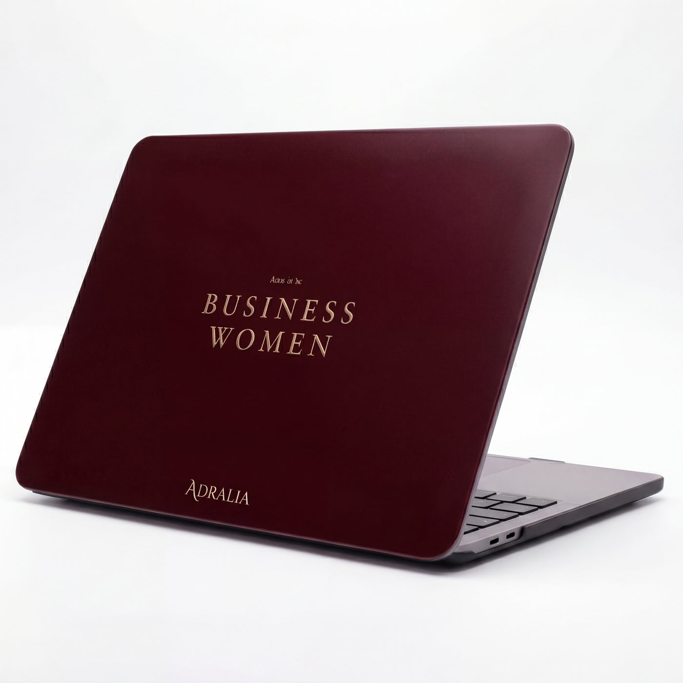 Business Women MacBook Case — Elegant Burgundy Laptop Sleeve with 'Business Women' Text