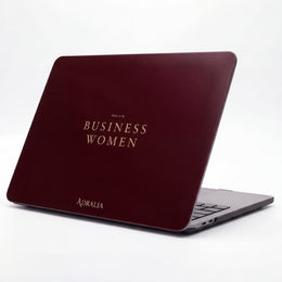 Business Women MacBook Case — Elegant Burgundy Laptop Sleeve with 'Business Women' Text