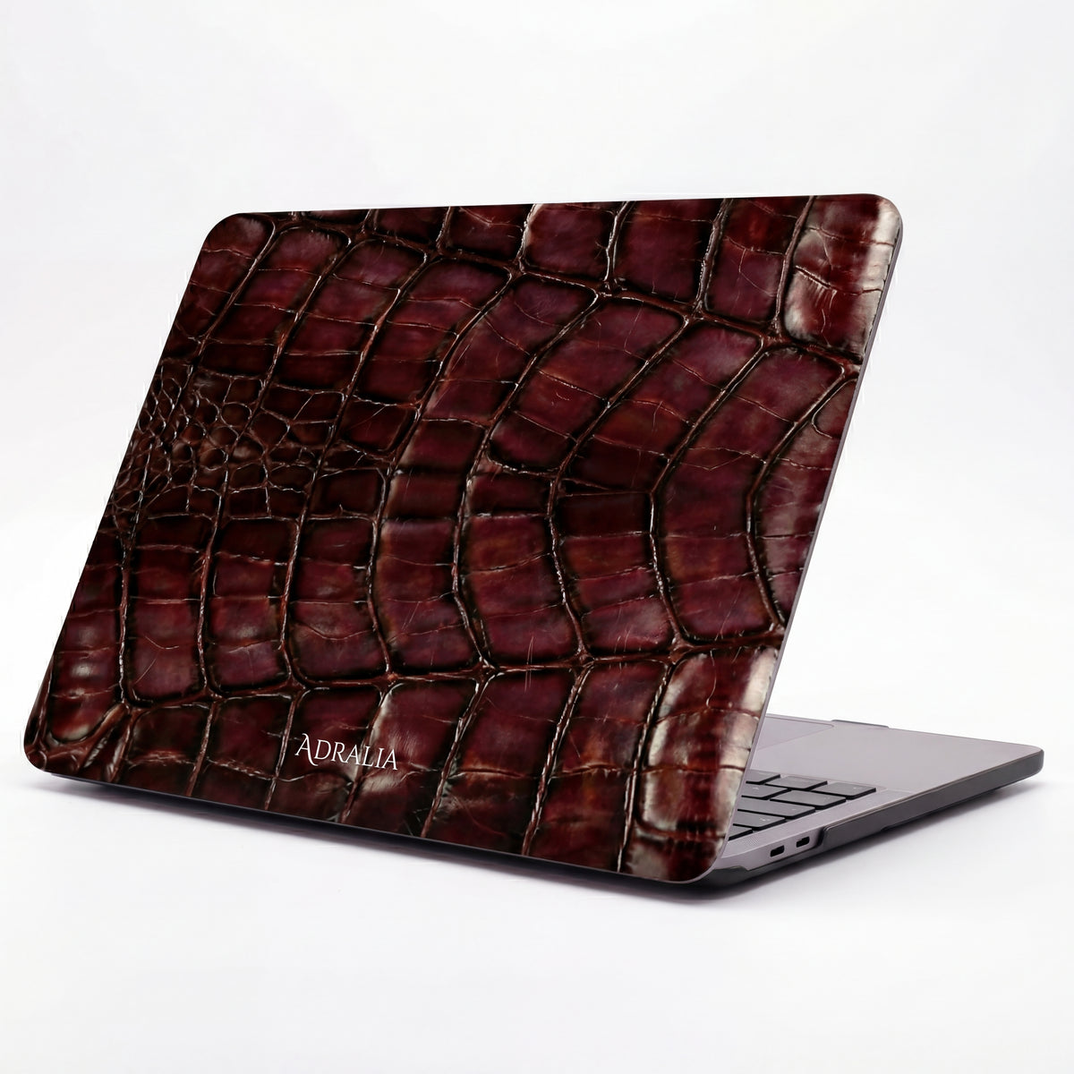 Croc-Embossed Burgundy Leather MacBook Case — Luxe Protective Sleeve