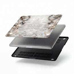 Pearl Elegance MacBook Case — Marble Texture Laptop Sleeve with Pearl Chain Accent