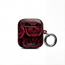 Rose Pattern AirPod Case — Red Floral Protective Cover with 'Adralia' Accent