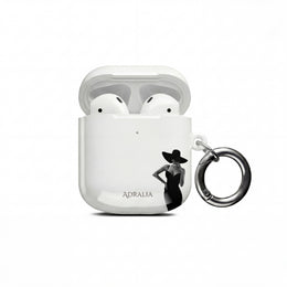 AirPods Case — Elegant Black Hat Silhouette with 'ADRALIA' Text