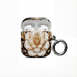 Floral Baroque AirPod Case — Black Marble Gold Flower Protective Cover