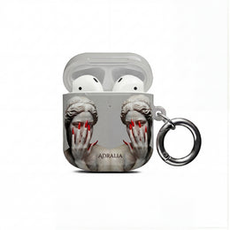 Statue Hands AirPod Case — Moody Grey Sculpture Design with Red Nails