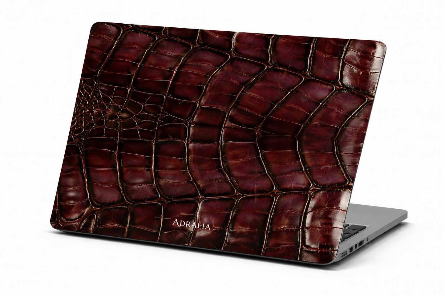Croc-Embossed Burgundy Leather MacBook Case — Luxe Protective Sleeve