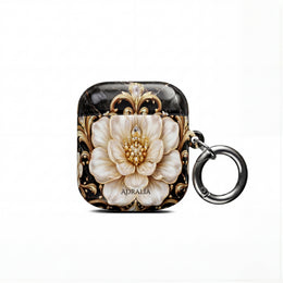 Floral Baroque AirPod Case — Black Marble Gold Flower Protective Cover