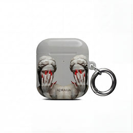 Statue Hands AirPod Case — Moody Grey Sculpture Design with Red Nails
