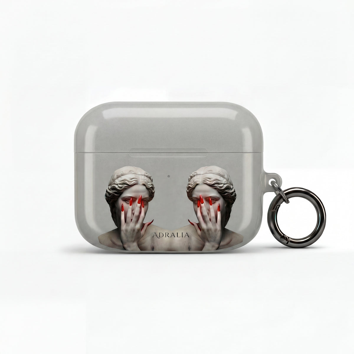 Statue Hands AirPod Case — Moody Grey Sculpture Design with Red Nails