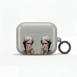 Statue Hands AirPod Case — Moody Grey Sculpture Design with Red Nails
