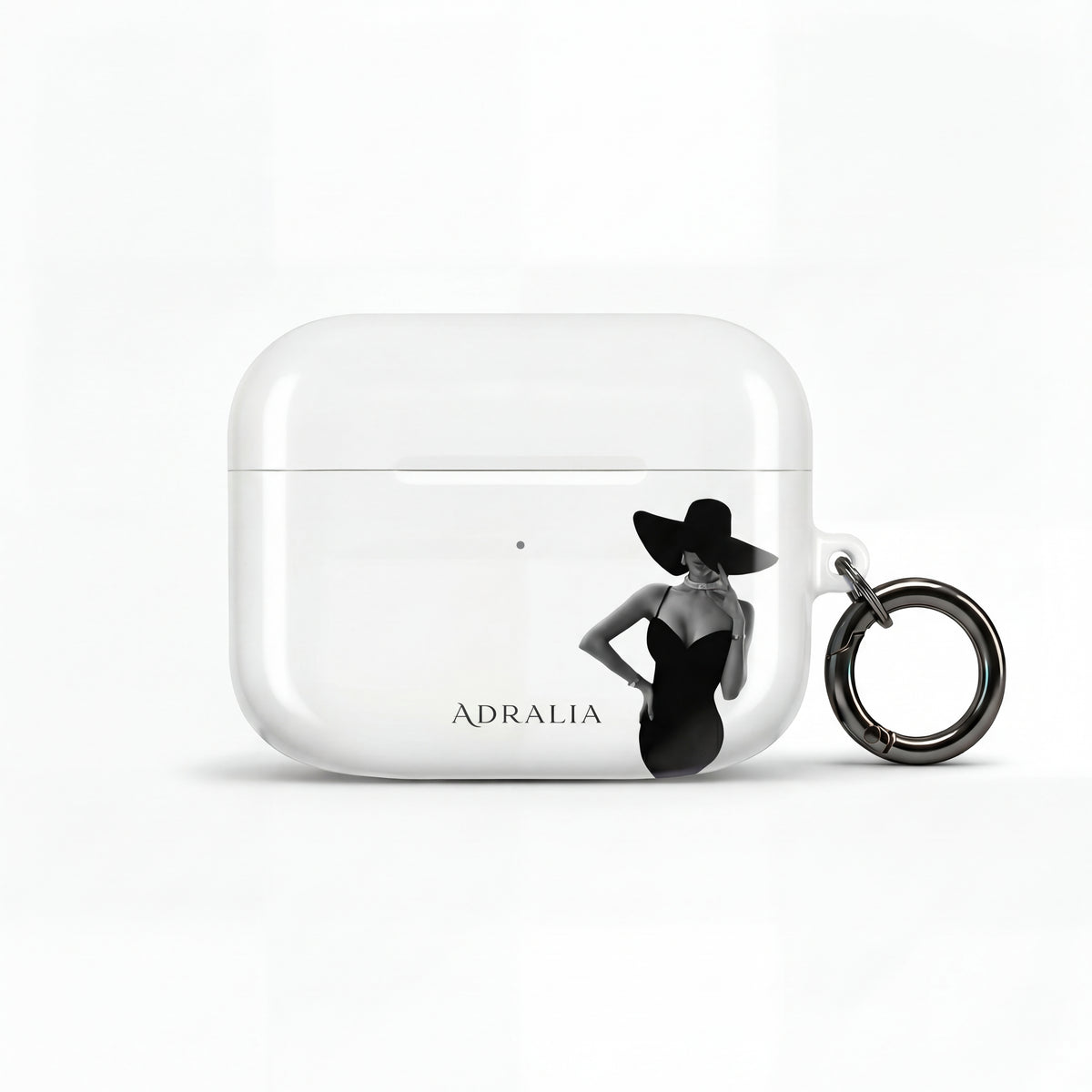 AirPods Case — Elegant Black Hat Silhouette with 'ADRALIA' Text