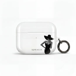 AirPods Case — Elegant Black Hat Silhouette with 'ADRALIA' Text
