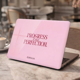 MacBook Case — "Progress Over Perfection" Pink Motivational Laptop Sleeve