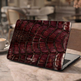 Croc-Embossed Burgundy Leather MacBook Case — Luxe Protective Sleeve