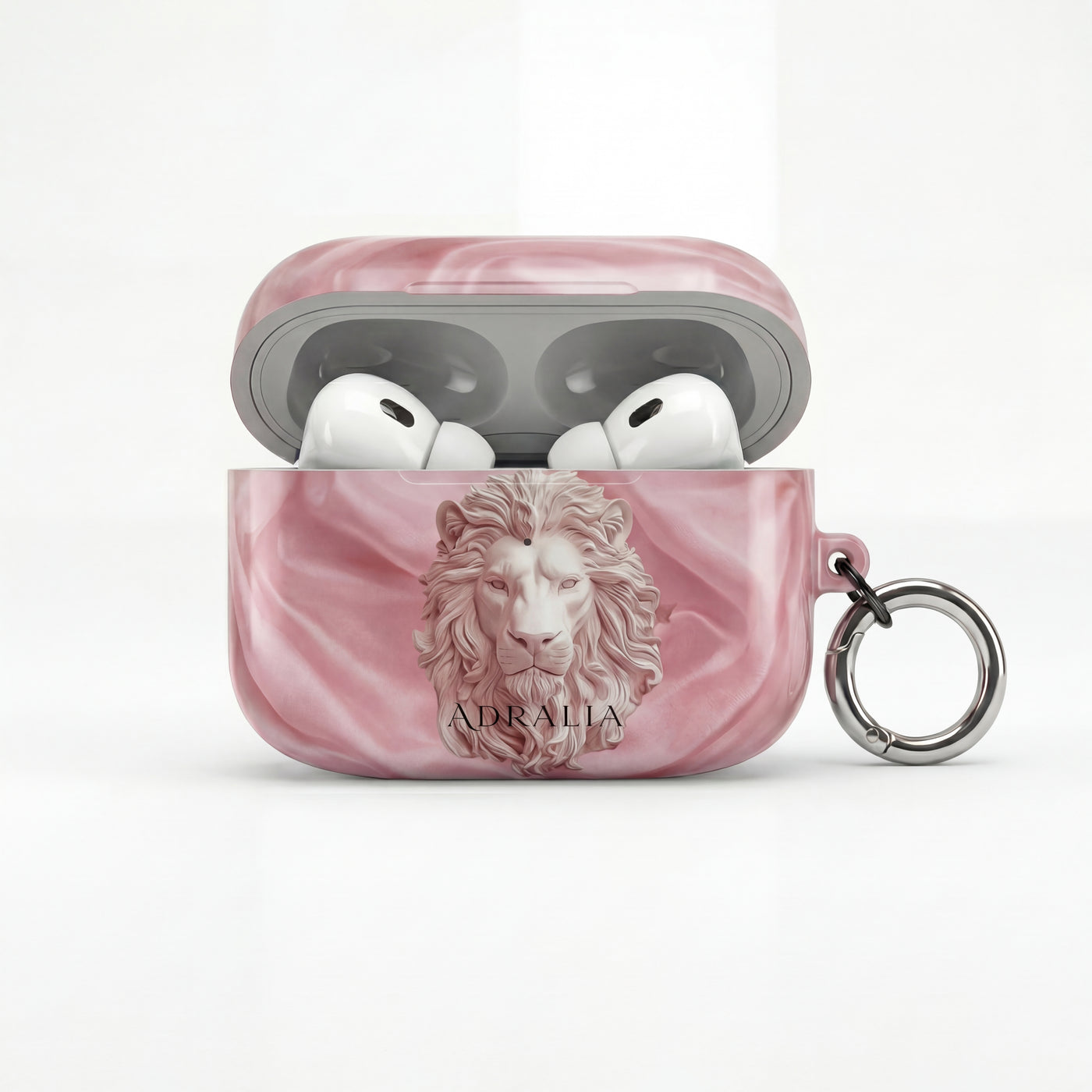 Pink Marble Lion AirPod Case — Elegant Protective Cover