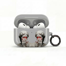 Statue Hands AirPod Case — Moody Grey Sculpture Design with Red Nails