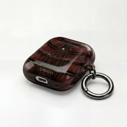 Croc-Embossed Burgundy AirPod Case – Luxe Protective Cover