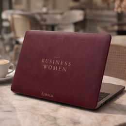Business Women MacBook Case — Elegant Burgundy Laptop Sleeve with 'Business Women' Text
