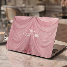 Pink Glitter 'I'm a Lucky Girl' MacBook Case — Feminine Sparkle Laptop Cover