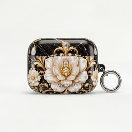 Floral Baroque AirPod Case — Black Marble Gold Flower Protective Cover