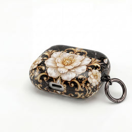 Floral Baroque AirPod Case — Black Marble Gold Flower Protective Cover