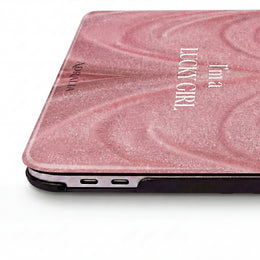 Pink Glitter 'I'm a Lucky Girl' MacBook Case — Feminine Sparkle Laptop Cover